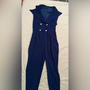 shein royal blue v neck jumpsuit